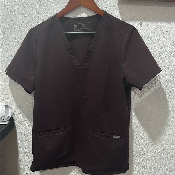 Figs SCRUB top technical collection women’s brown V-Neck Scrub Top size M GUC - Picture 2 of 7